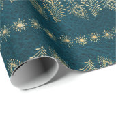 Gold Peacock Flowers op Blauwgroen Cadeaupapier (Rol Hoek)