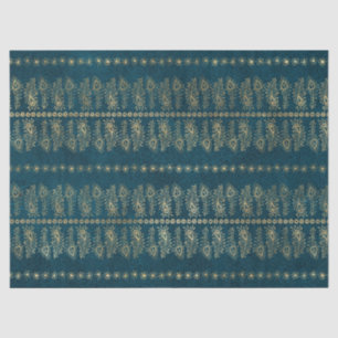 Gold Peacock Flowers op Blauwgroen ontkoppeling Tissuepapier