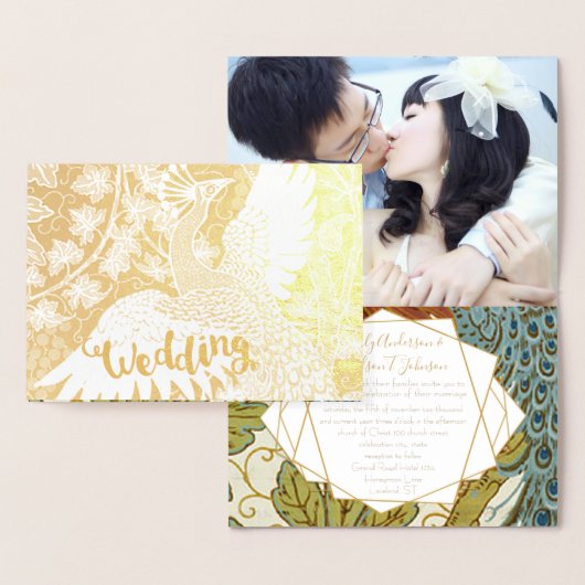 Gold Peacock Geometric Lijst Wedding Invitation Folie Kaarten (Display)