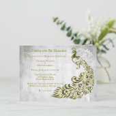 Gold Peacock Leaf Vine Rehearsal Dinner Invite Kaart (Staand voorkant)