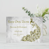 Gold Peacock Leaf Vine Save the Date Notice Aankondiging (Staand voorkant)