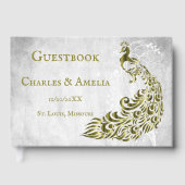 Gold Peacock Leaf Vine Wedding Guestbook Gastenboek (Voorkant)