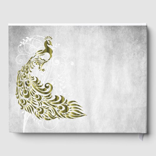 Gold Peacock Leaf Vine Wedding Guestbook Gastenboek (Achterkant)
