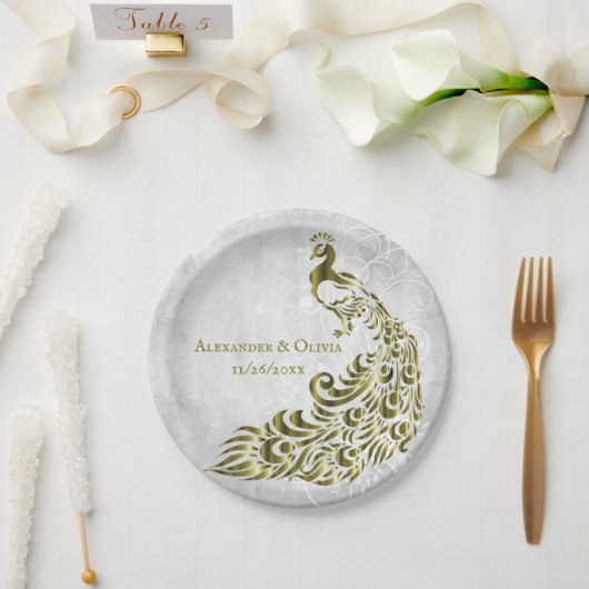 Gold Peacock Leaf Vine Wedding Paper Bord (Huwelijk)