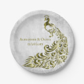 Gold Peacock Leaf Vine Wedding Paper Bord (Voorkant)