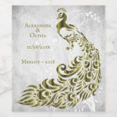 Gold Peacock Leaf Wine Weddenschap Wine Label Wijn Etiket (Enkel label)