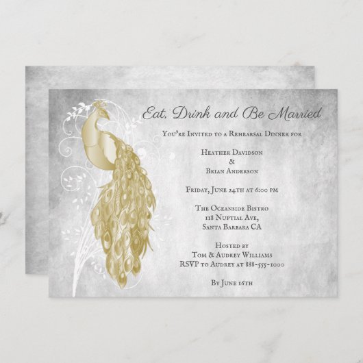 Gold Peacock-repetitie Inbeluitnodiging Kaart (Voorkant / Achterkant)