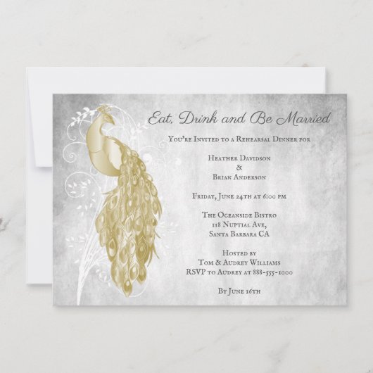 Gold Peacock-repetitie Inbeluitnodiging Kaart (Voorkant)