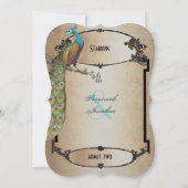 Gold  Peacock Roaring 20s Deco Wedding Kaart (Achterkant)