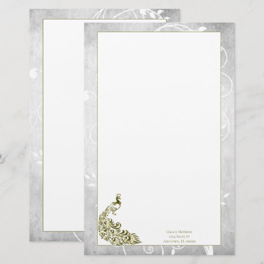 Gold Peacock Stationery Briefpapier (Voorkant / Achterkant)