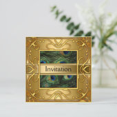 Gold Peacock Uitnodiging om het even welke Partij (Staand voorkant)