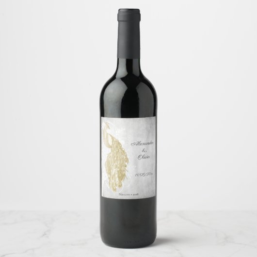 Gold Peacock Weddenschap Wine Label Wijn Etiket (Voorkant)