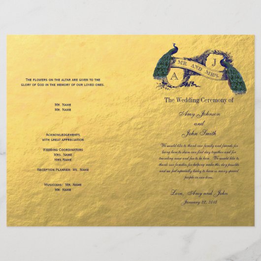 Gold Peacock Wedding Program (Voorkant)