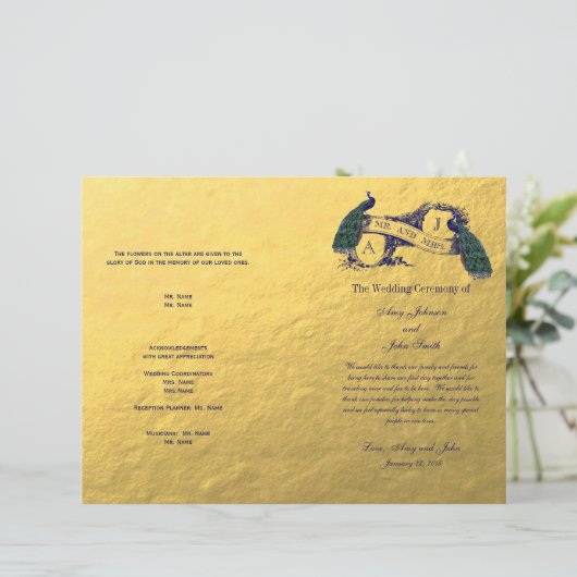 Gold Peacock Wedding Program (Staand voorkant)