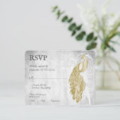 Gold Peacock Wedding RSVP Kaart (Staand voorkant)
