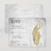 Gold Peacock Wedding RSVP Kaart (Voorkant / Achterkant)