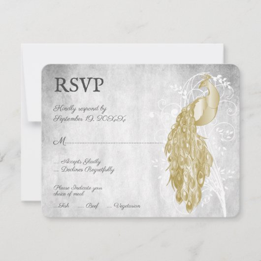 Gold Peacock Wedding RSVP Kaart (Voorkant)