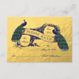 Gold Peacock Wedding RSVP Kaart