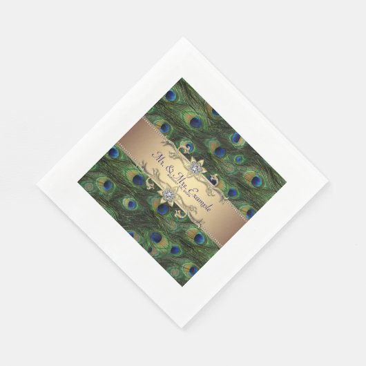 Gold Peacock Wedding Servetten (Hoek)