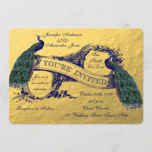 Gold Peacock Wedding Uitnodiging