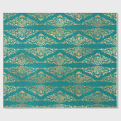 Gold Peacocks en Filigree op Blauwgroen Cadeaupapier (Vlak)