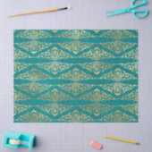 Gold Peacocks en Filigree op Blauwgroen ontkoppeli Tissuepapier (Craft)