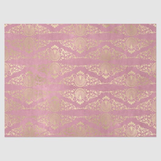 Gold Peacocks en Filigree op de roze ontkoppeling Tissuepapier (Voorkant)