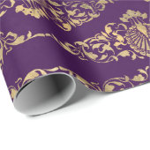 Gold Peacocks en Filigree op Paars Cadeaupapier (Rol Hoek)