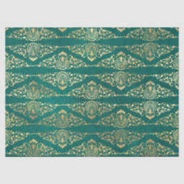 Gold Peacocks en Filigree over groene ontkoppeling Tissuepapier