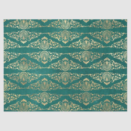 Gold Peacocks en Filigree over groene ontkoppeling Tissuepapier (Voorkant)