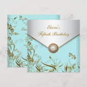 Gold Pearl Blauwgroen vrouwen 50ste verjaardag Kaart (Voorkant / Achterkant)