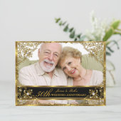 Gold Pearl Damask Foto 50th Wedding Jubileum 2 Kaart (Staand voorkant)