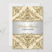 Gold Pearl Damask Quinceanera Invite Kaart (Voorkant)