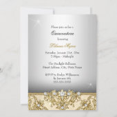 Gold Pearl Damask Quinceanera Invite Kaart (Achterkant)