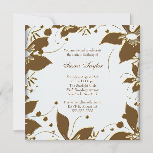 Gold Pearl Flower Swirl Vrouwen 60ste Verjaardag P Kaart (Achterkant)