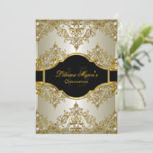 Gold Pearl  Glamor Quinceanera Invite 2 Kaart (Staand voorkant)