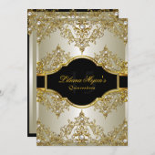 Gold Pearl  Glamor Quinceanera Invite 2 Kaart (Voorkant / Achterkant)