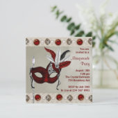 Gold Pearl Red Masquerade Party Kaart (Staand voorkant)