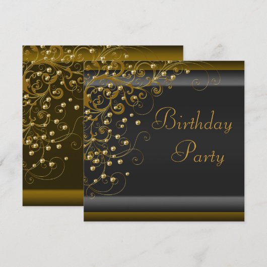 Gold Pearl Swirl Womans Black Gold Birthday Party Kaart (Voorkant / Achterkant)