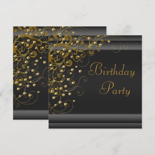 Gold Pearl Swirl Womans Black Gold Birthday Party Kaart (Voorkant / Achterkant)