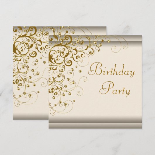 Gold Pearl Swirl Womans Ivory Gold Birthday Party Kaart (Voorkant / Achterkant)