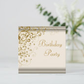 Gold Pearl Swirl Womans Ivory Gold Birthday Party Kaart (Staand voorkant)