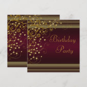 Gold Pearl Swirl Womans Red Wine Birthday Party Kaart (Voorkant / Achterkant)