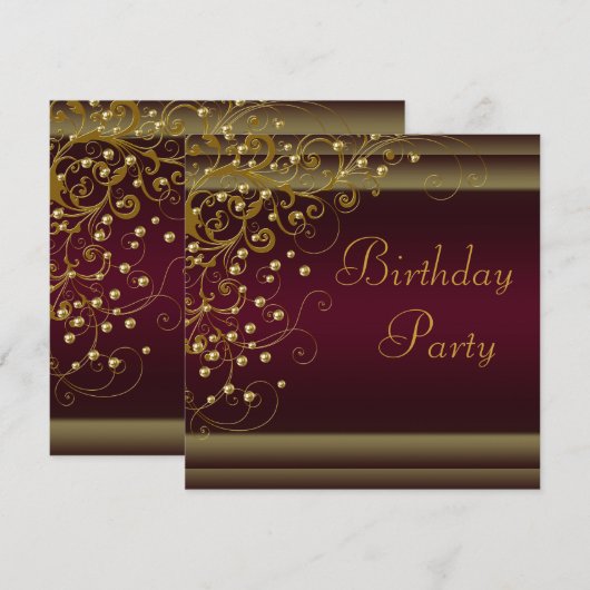 Gold Pearl Swirl Womans Red Wine Birthday Party Kaart (Voorkant / Achterkant)