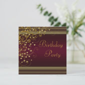 Gold Pearl Swirl Womans Red Wine Birthday Party Kaart (Staand voorkant)