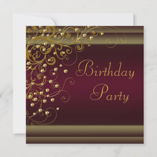 Gold Pearl Swirl Womans Red Wine Birthday Party Kaart (Voorkant)