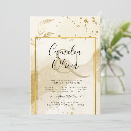 Gold Pearl WEDDING Alcohol INK Abstract LeahG Kaart (Staand voorkant)