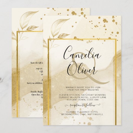 Gold Pearl WEDDING Alcohol INK Abstract LeahG Kaart (Voorkant / Achterkant)