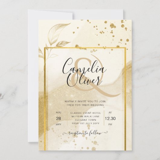 Gold Pearl WEDDING Alcohol INK Abstract LeahG Kaart (Voorkant)