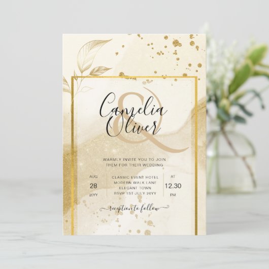 Gold Pearl WEDDING Alcohol INK Abstract LeahG Kaart (Staand voorkant)